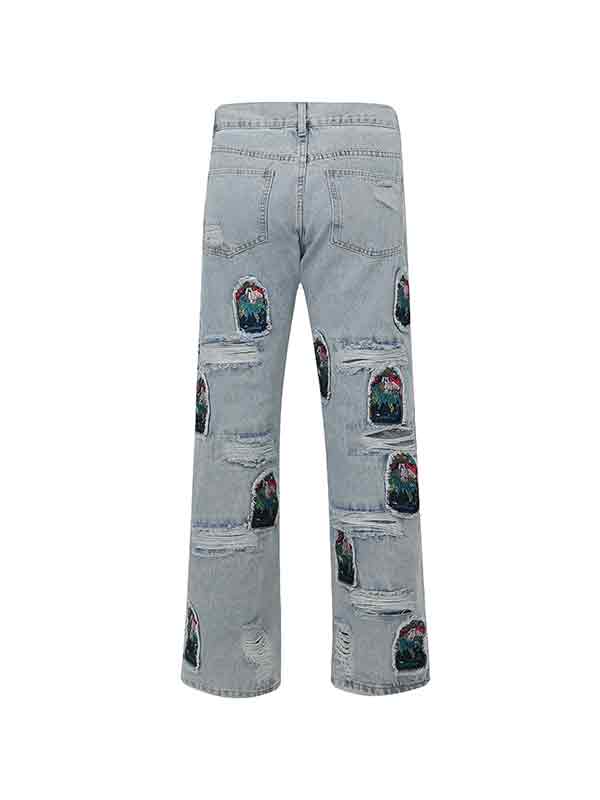Lose Herrenjeans mit zerrissenem Stickerei-Patch-3