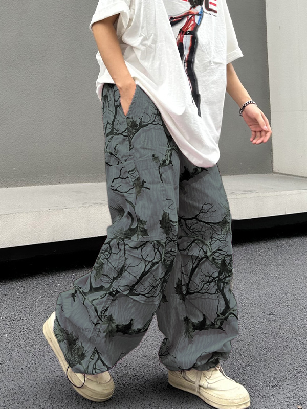 Branch-Graffiti-Print-Hose für Herren mit gebundenen Füßen und weitem Bein-1