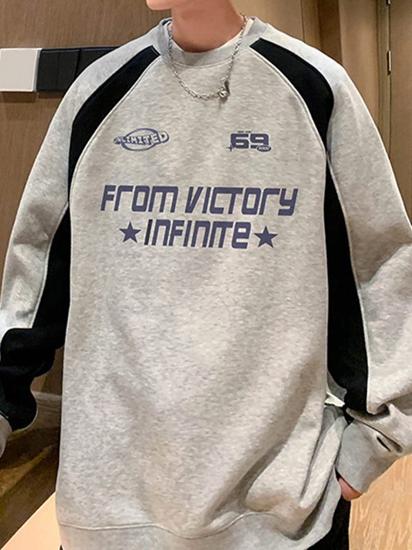 Raglan-Spleiß-Sweatshirt mit Retro-Buchstabenmuster für Herren-1