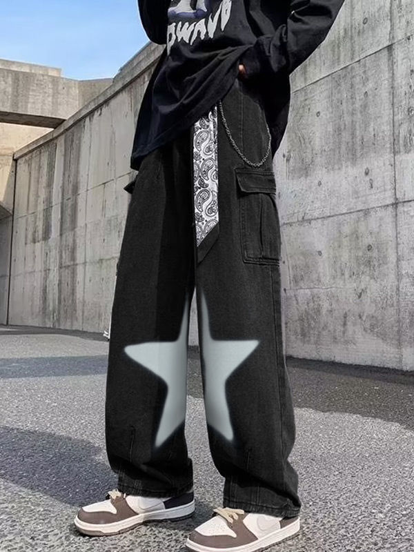 Herren-Cargojeans mit Sternenmuster und großen Taschen-1