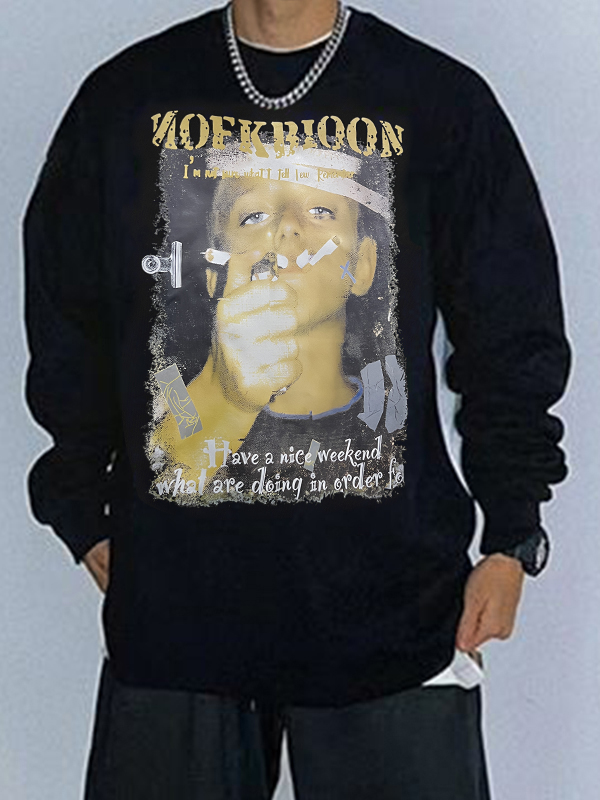 Herren-Pullover-Sweatshirt mit Street-Portrait-Print-2