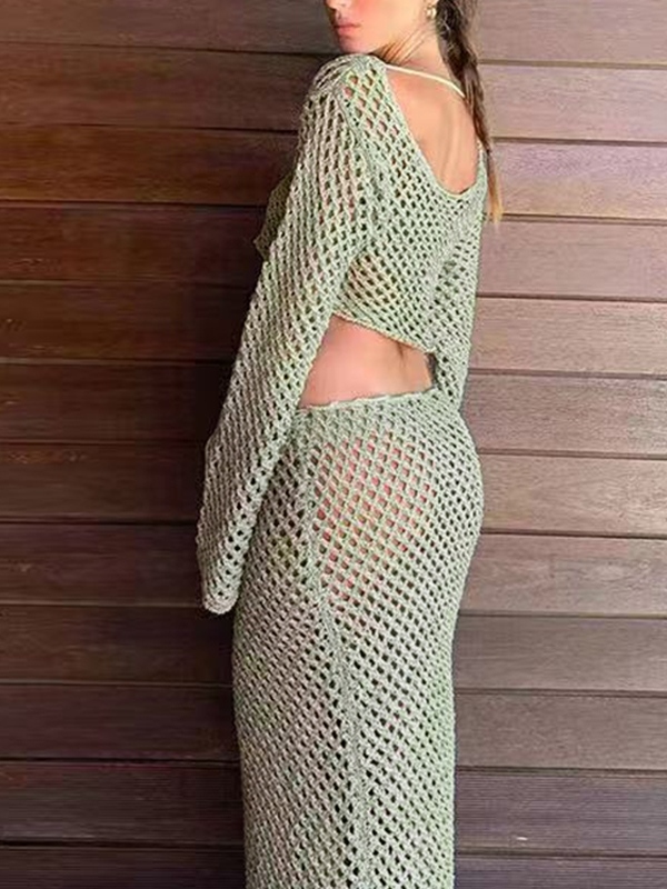 Kurz geschnittenes Set aus Strick mit langen Ärmeln und Maxirock mit Cut-Outs-5