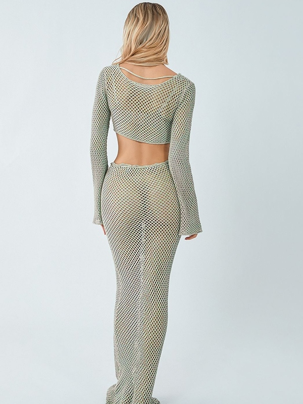 Kurz geschnittenes Set aus Strick mit langen Ärmeln und Maxirock mit Cut-Outs-2