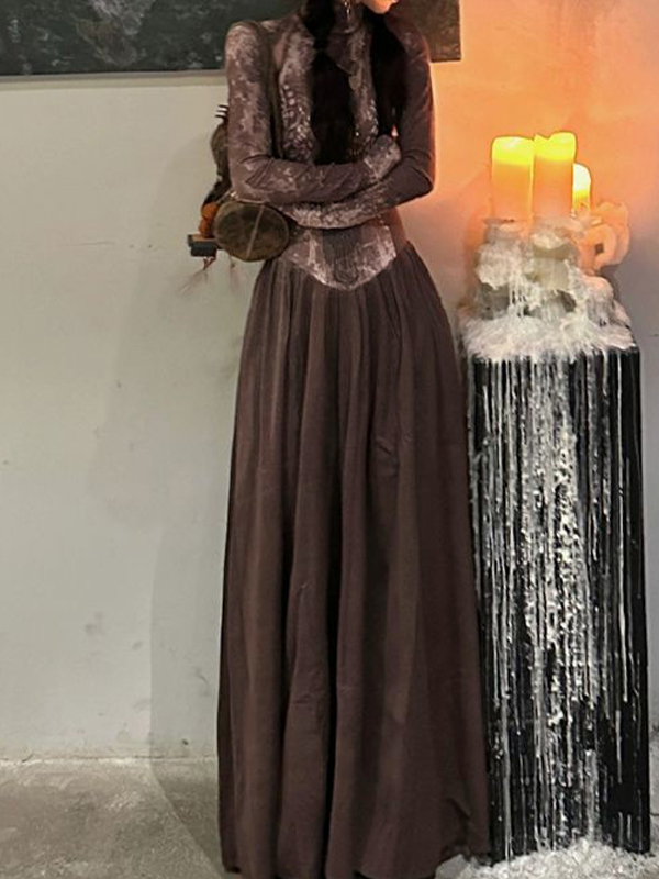 Langärmliges Maxikleid mit Spleißmuster und Stammesmuster-3