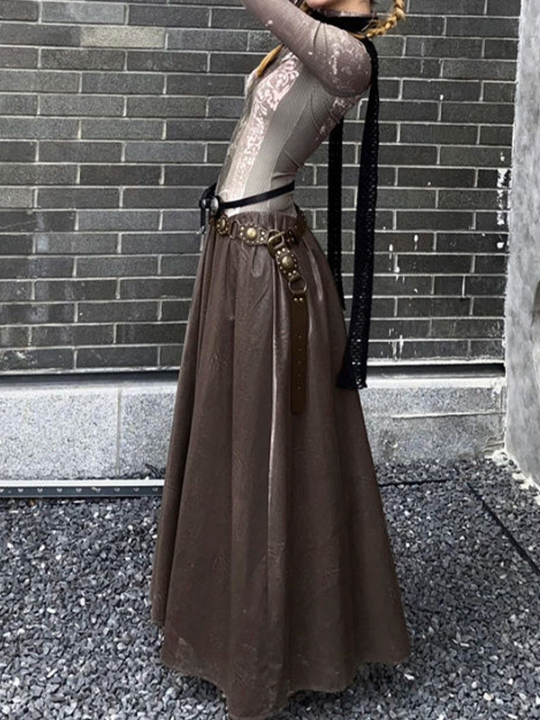 Langärmliges Maxikleid mit Spleißmuster und Stammesmuster-5