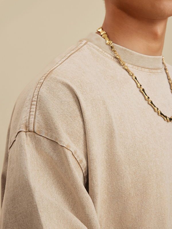 Herren-Langarm-T-Shirt im Vintage-Look, gewaschen, einfarbig-2