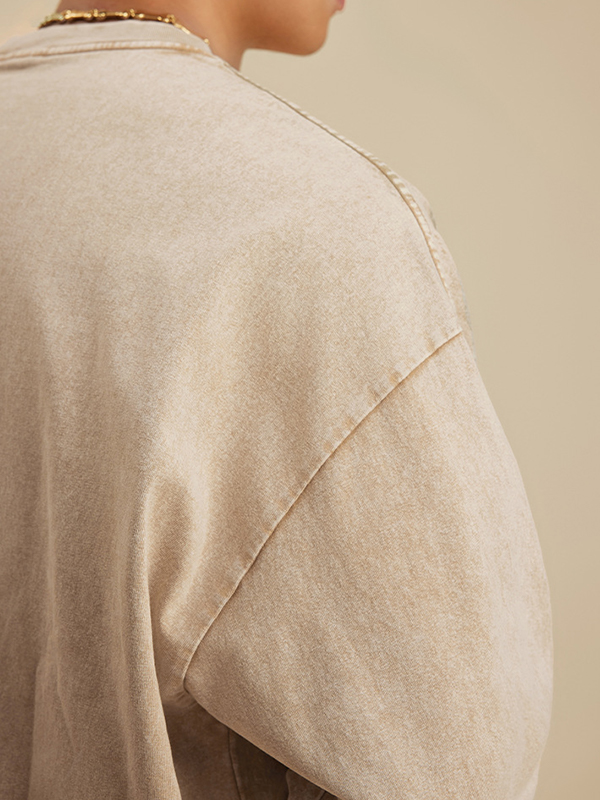 Herren-Langarm-T-Shirt im Vintage-Look, gewaschen, einfarbig-3