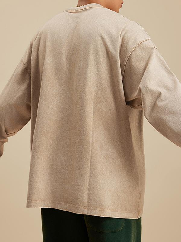 Herren-Langarm-T-Shirt im Vintage-Look, gewaschen, einfarbig-1