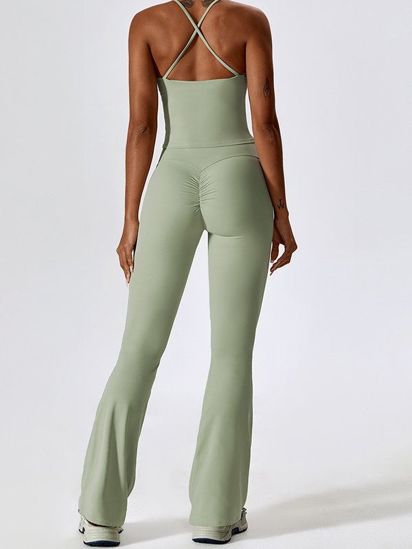 Sportliches, solides, schnell trocknendes Cami-Oberteil und ausgestellte Hosen-Set-3