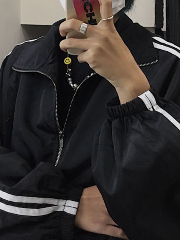 Jacke mit Reißverschluss und Kontraststreifen-1