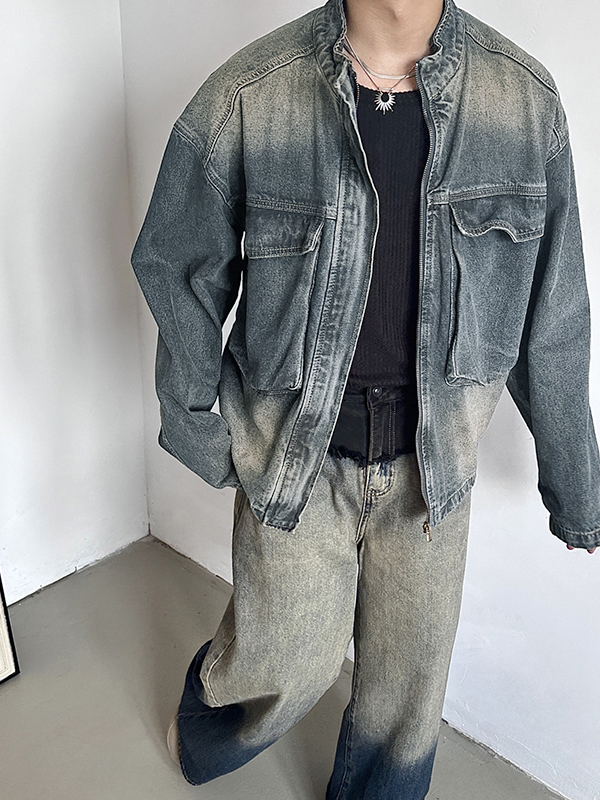 Vintage-Jacke mit Reißverschluss und großen Taschen-2