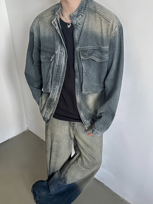 Vintage-Jacke mit Reißverschluss und großen Taschen-1