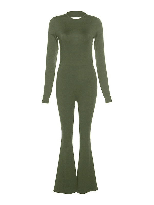 Rückenfreier Langarm-Jumpsuit mit ausgestelltem Bein-3