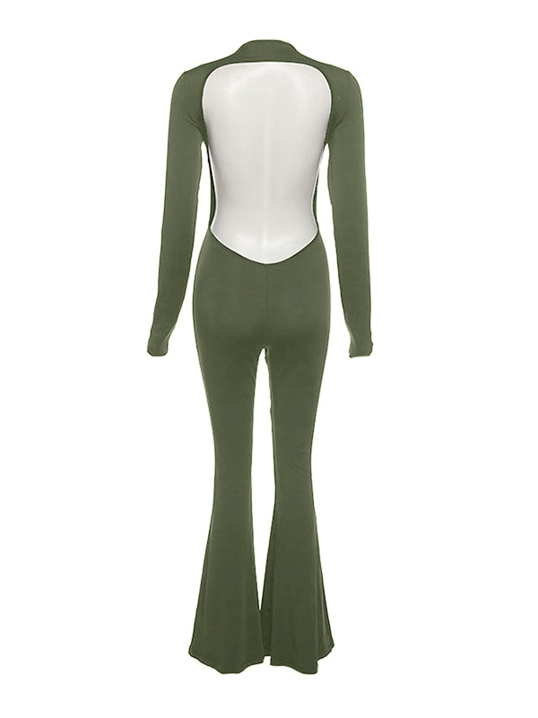 Rückenfreier Langarm-Jumpsuit mit ausgestelltem Bein-4