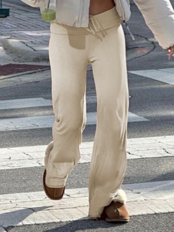 Solide Hose mit umgeschlagener Taille und ausgestelltem Bein-1