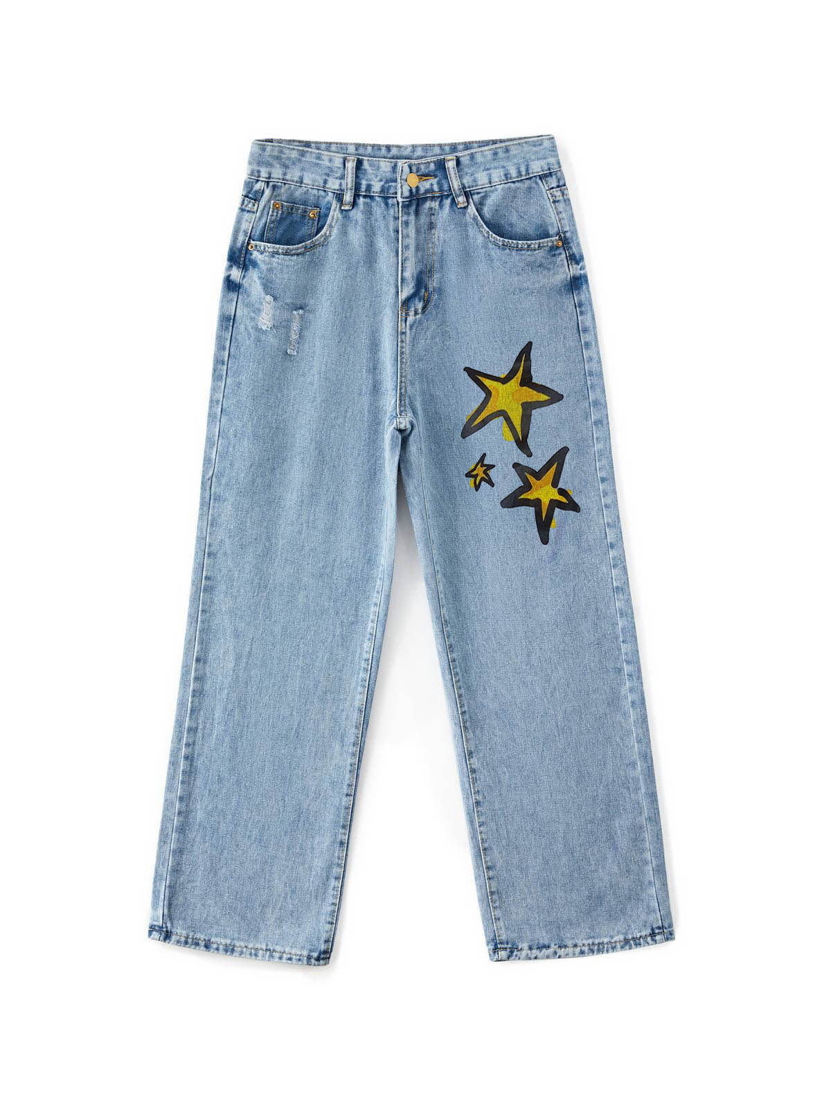 Boyfriend-Jeans mit geradem Bein und Basic-Waschungsdruck-2