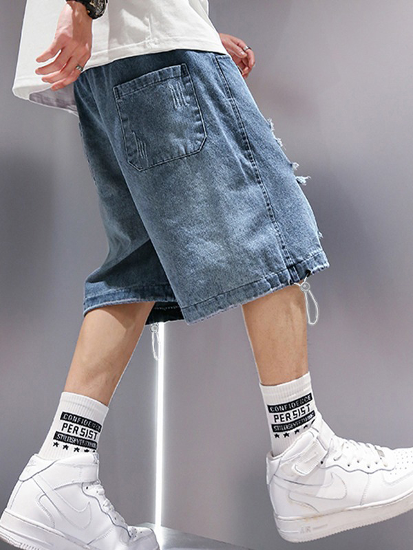 Herren Wash Distressed Skate Denim Shorts-4