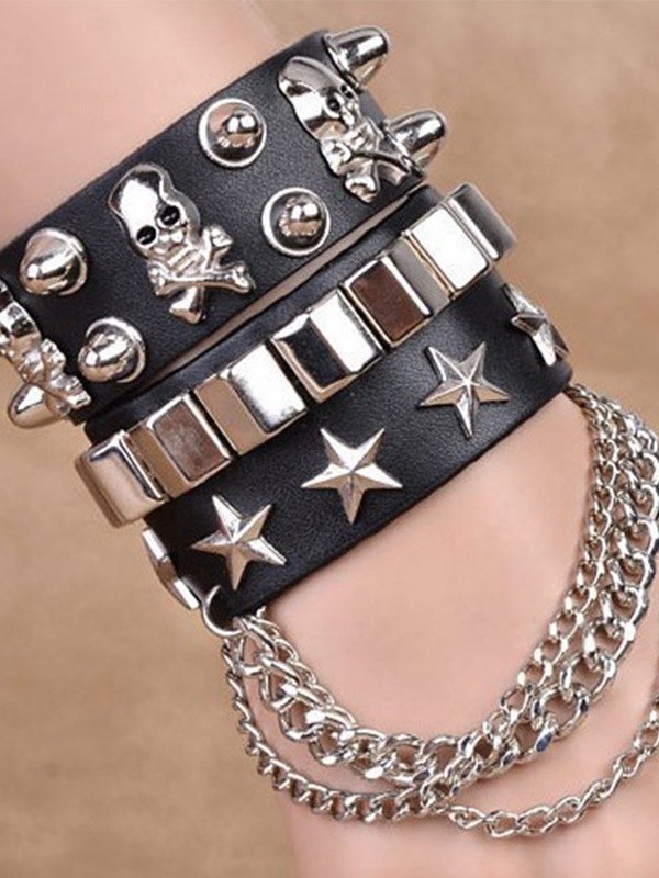 Metallverziertes klobiges Pu-Lederarmband-1