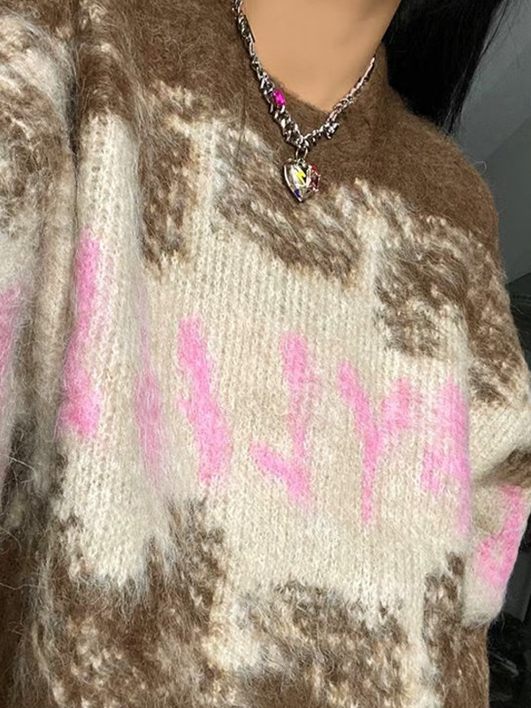 Übergroßer Pullover mit flauschigem Kontrastfarbdruck-3